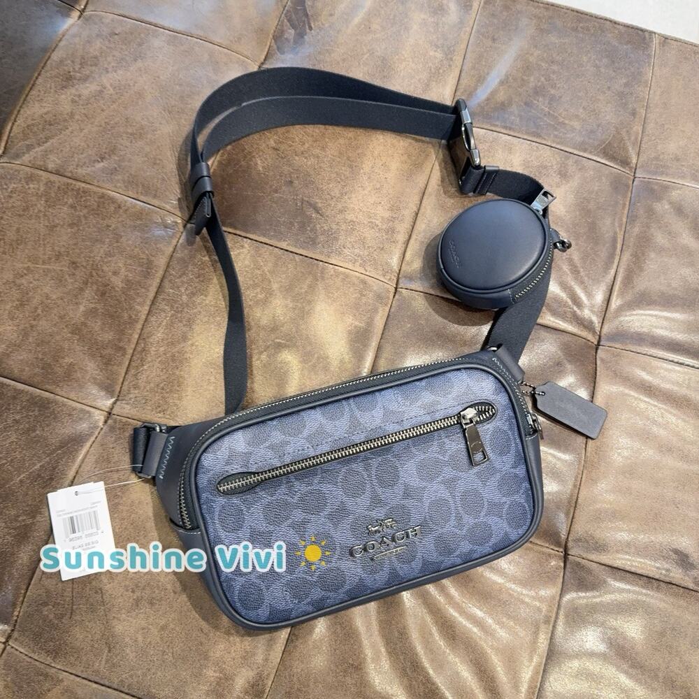 NWT Coach Elias Signature Canvas Belt Bag CZ400 Gunmetal/Denim/Midnight Navy - Picture 1 of 5